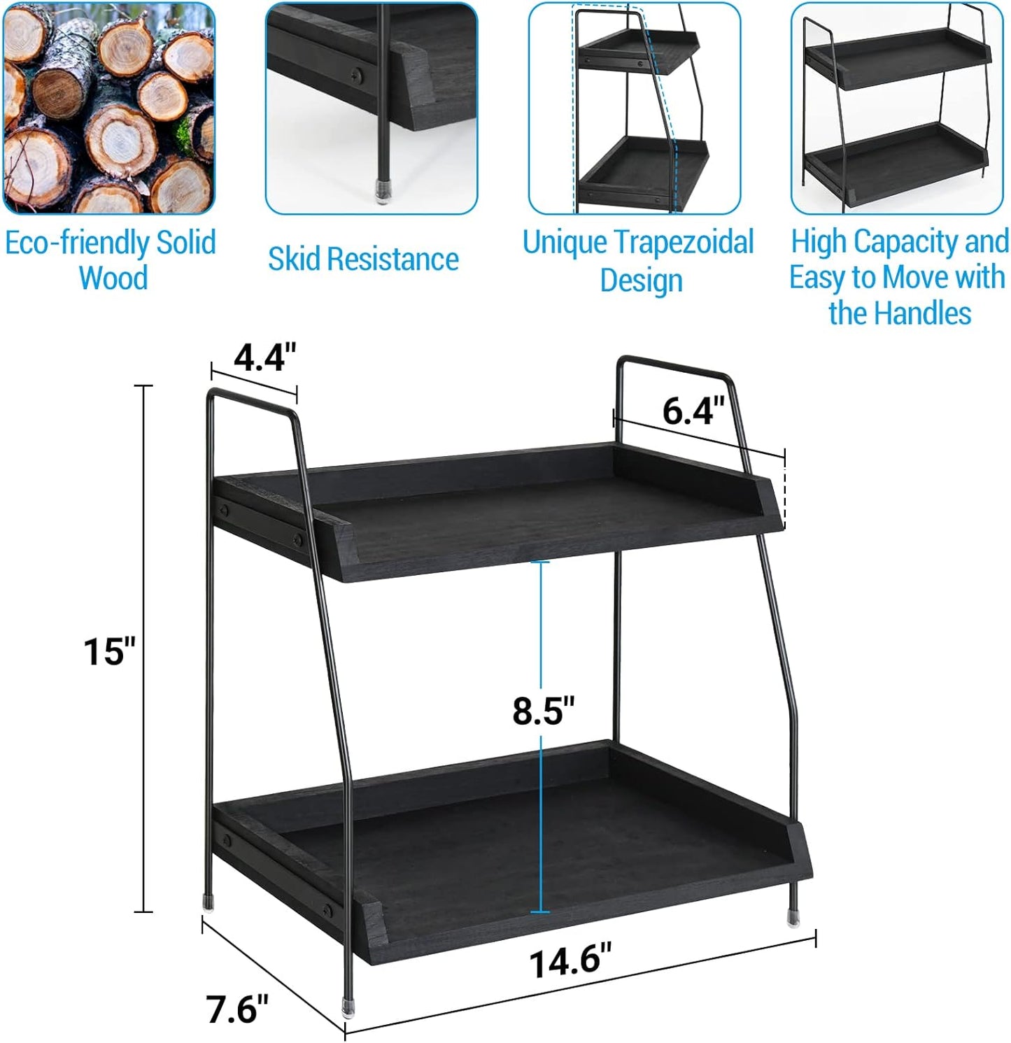Yusepure Coffee Bar Accessories and Organizer Countertop, Coffee Station Organizer Kitchen Counter Shelf Organizer,Coffee Condiment Storage,Cup Lid Holder Countertop Shelf for Bathroom (Black)