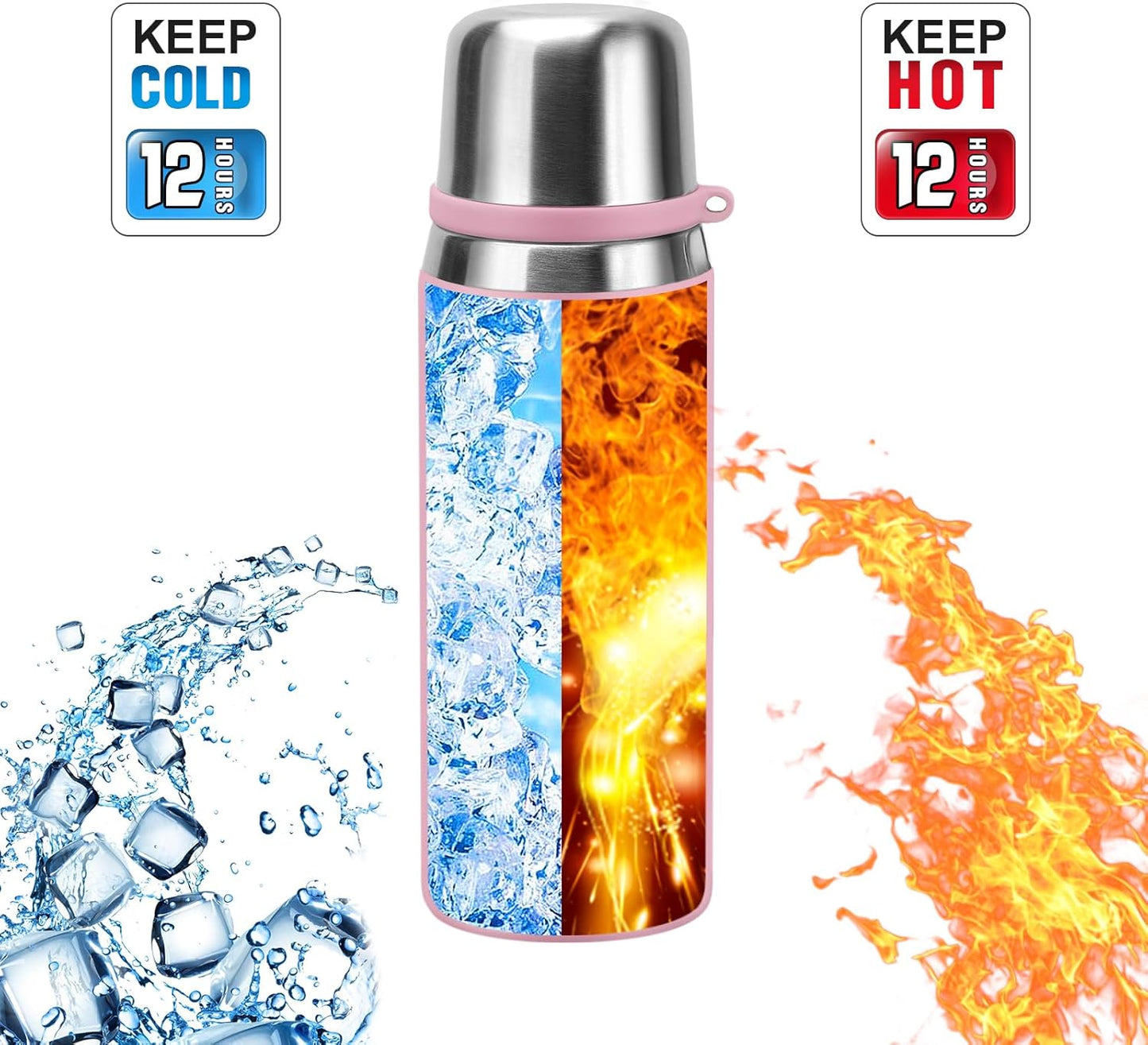 Stainless Steel thermo Bottles with cup 700ml/23.7oz Vacuum Insulated Bottle for hot and cold coffee drink water thermo flask with cup.(Pink,700ml)