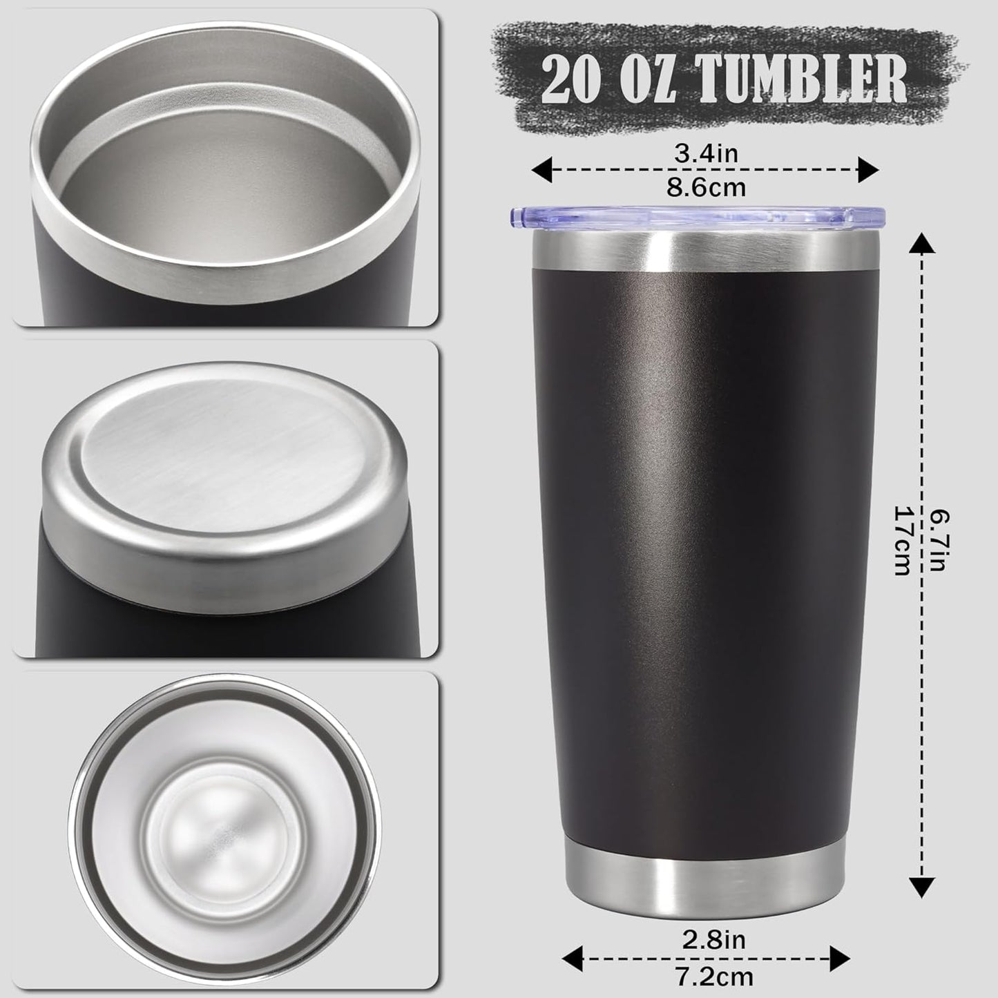 20 oz Tumbler Coffee Tavel Tumblers Bulk with Lid Stainless Steel Double Wall Vacuum Insulated Mug Powder Coated Cups fit Car Cupholder for Hot and Cold - Black, 12Pack