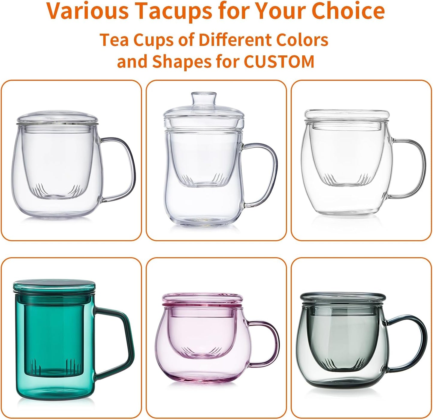 OEM Custom Personalized Gifts Glass Tea Cup with Infuser and Lid,Customized Large Borosilicate Teacup, Clear Mug for Loose Leaf Blooming Tea Maker Gift for Friend, Family