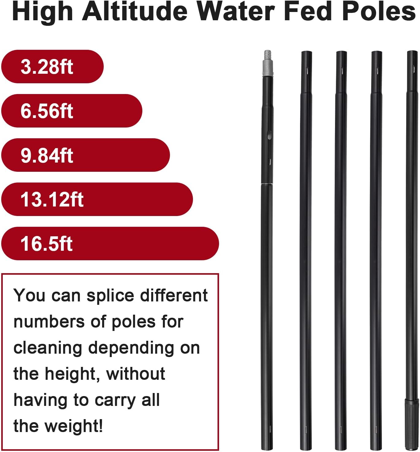 16.5ft Water Fed Pole Kit, Rotatable Solar Panel Cleaning Brush & Squeegee, 2 Dusting Brush, Extendable Black Lightweight Pole for Roof Window