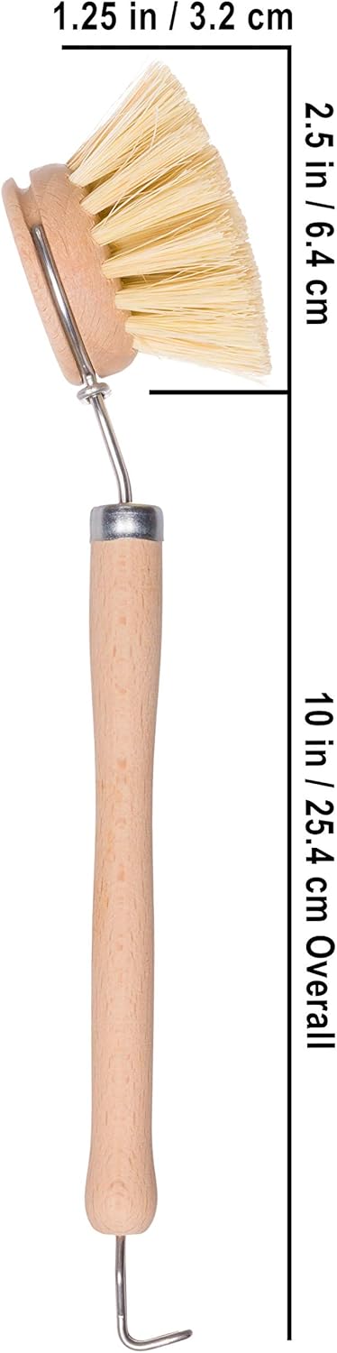 REDECKER 2-Pack Tampico Fiber Bristle 1-1/2-Inch All-Purpose Kitchen Dish Scrub Brush with Beechwood Handle - Wooden Brush for Dishes Replaceable Heads - Natural Dish Brush, Made in Germany