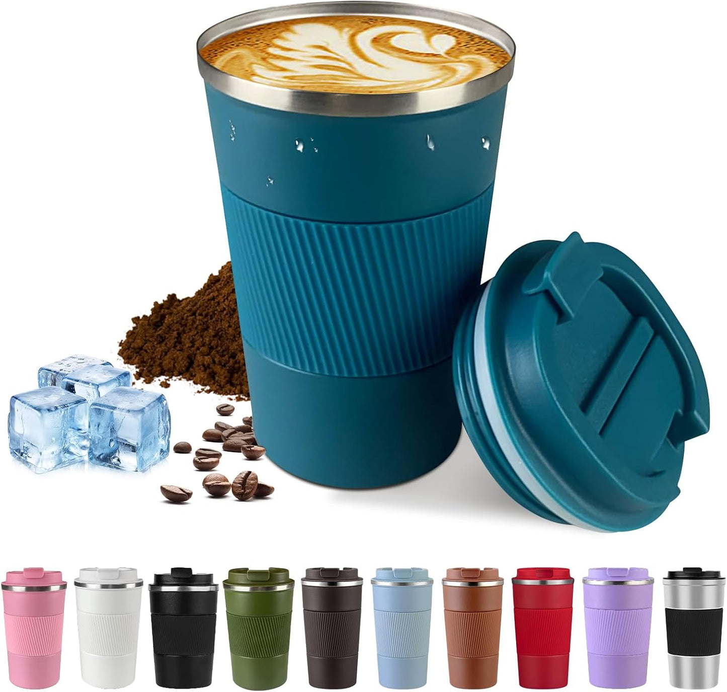 Vacuum-Insulated Stainless Steel Travel Coffee Mug, Leak-Proof Reusable Coffee Cup with Lid - Keep Hot & Cold Drinks for Hours, Durable Thermos Tumbler for Men & Women (3rd-Blue, 17OZ)