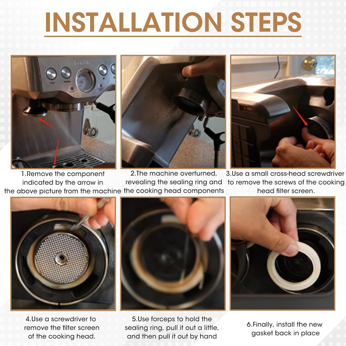 2PCS Gasket Replacement Parts for Breville,54mm Silicone Steam Ring Compatible with Breville Espresso Machine 878/870/860/880, Sage Espresso Machine Parts, Replacement Felt Washer for Breville