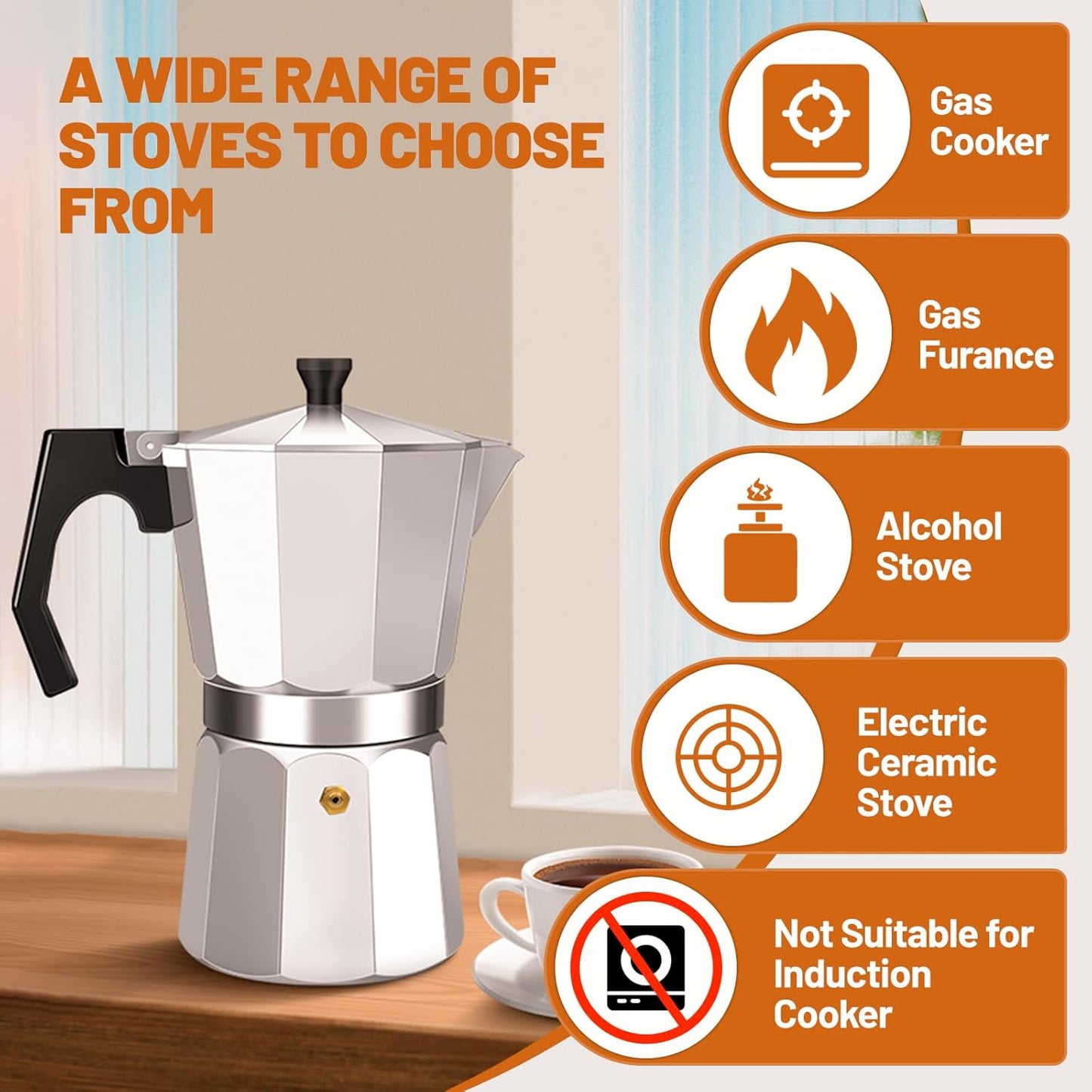 3 Cup Aluminum Espresso Stovetop Moka Pot Express Coffee Maker Percolator Italian Classic Mocha Coffee Machine for Italian and Cuban Cafe Brewing for Home & Camping 150ml 5oz