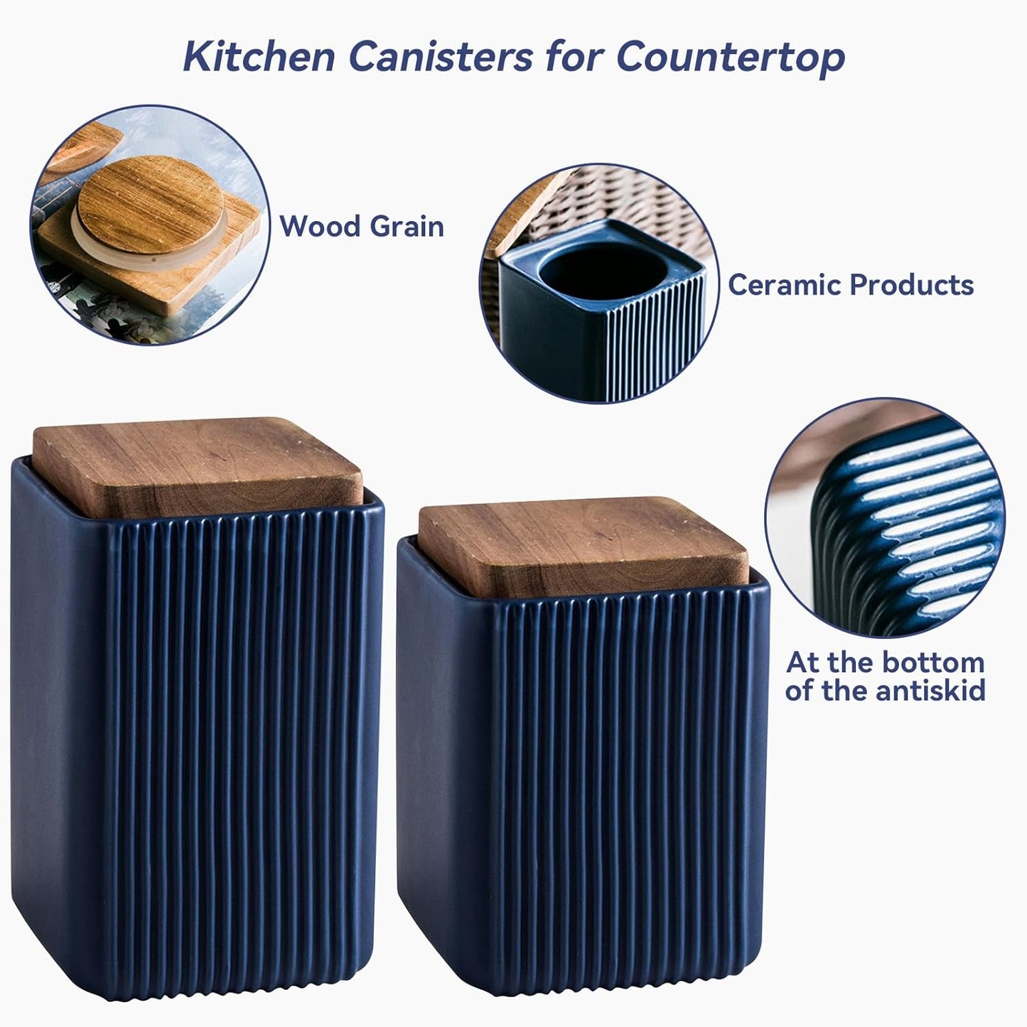 Ceramic Storage Jars Modern Elegant Highly Polished Airtight Storage Canisters with Lid Whiteware Food Stroage Jar for Kitchen Spice Tea Vanilla Sugar Coffee Beans (Blue-750ML)