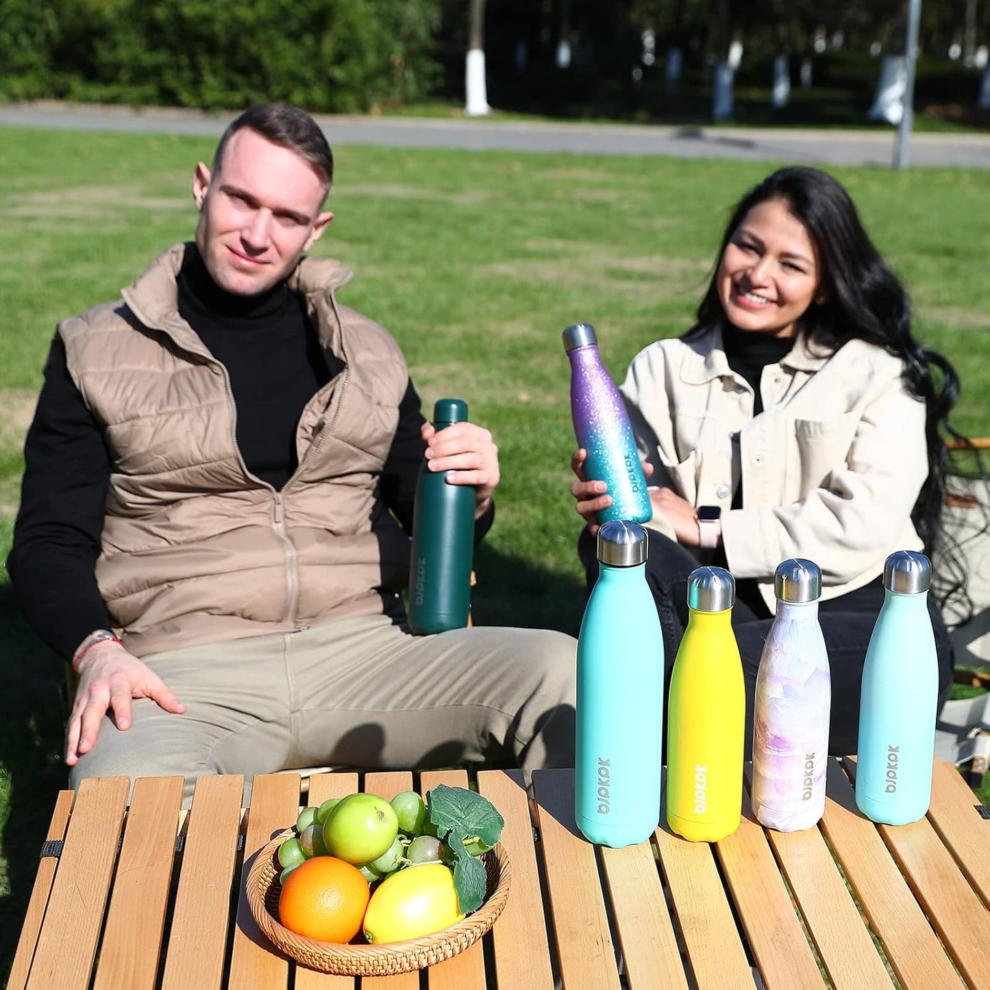 BJPKPK Insulated Water Bottles 17oz Stainless Steel Sports Water Bottles Keep Cold for 24 Hours and Hot for 12 Hours,BPA Free,Glitter Silver Blue