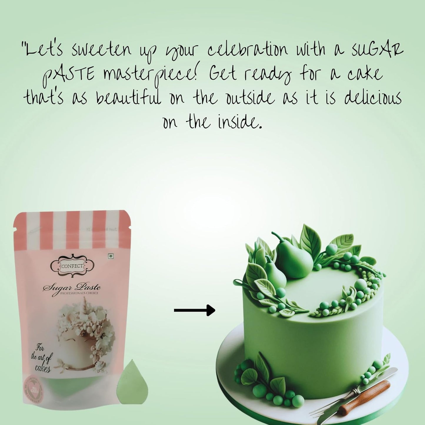 Confect Pea Green Fondant for Cake Decorating | Smooth & Ready-to-Use Icing for Christmas Cakes, Cupcakes & Holiday Treats | Vegan, Gluten-Free, Nut-Free, Palm Oil-Free – 8.8 Oz