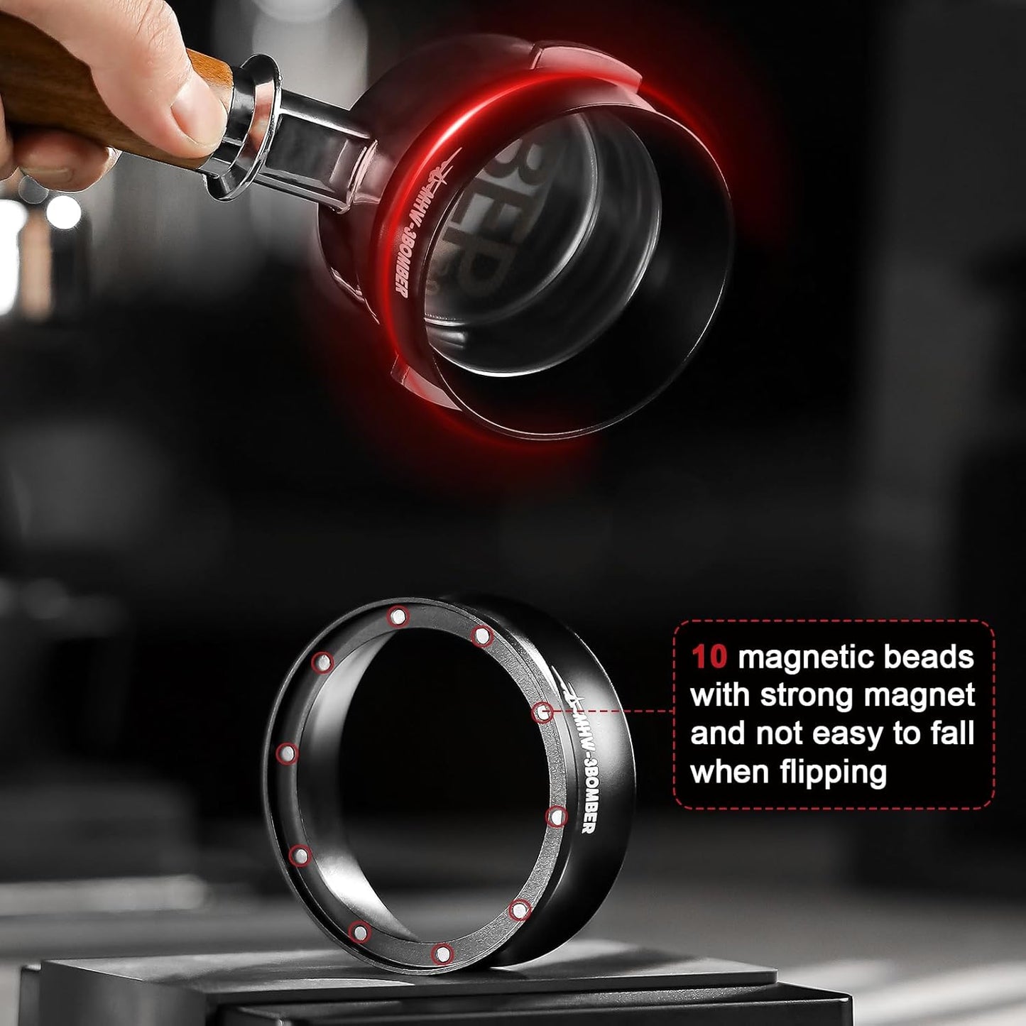 MHW-3BOMBER 54mm Espresso Dosing Funnel Magnetic Coffee Dosing Ring Portafilter Funnel Barista Tools Compatible with 54mm Espresso Portafilter DR5547B-OS