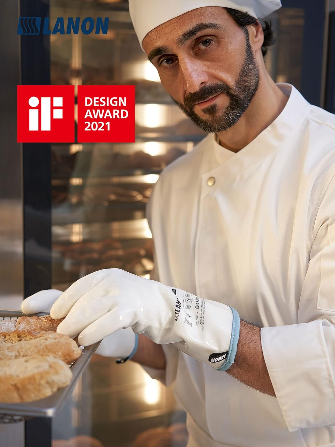 LANON Liquid Silicone Gloves, Heat Resistant Oven Gloves with Fingers, Food Grade, Waterproof, White, Large