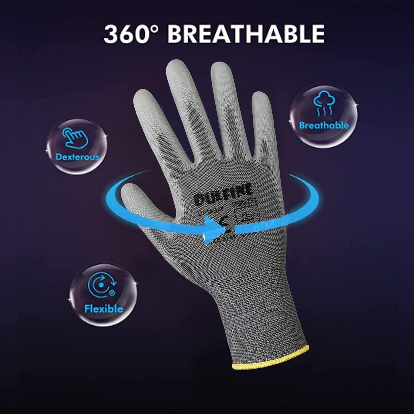 DULFINE Safety Work Gloves PU Coated-12 Pairs,Grey Seamless Knit Glove with Polyurethane Coated Smooth Grip on Palm & Fingers, for Men and Women, Ideal for General Duty Work (Small)