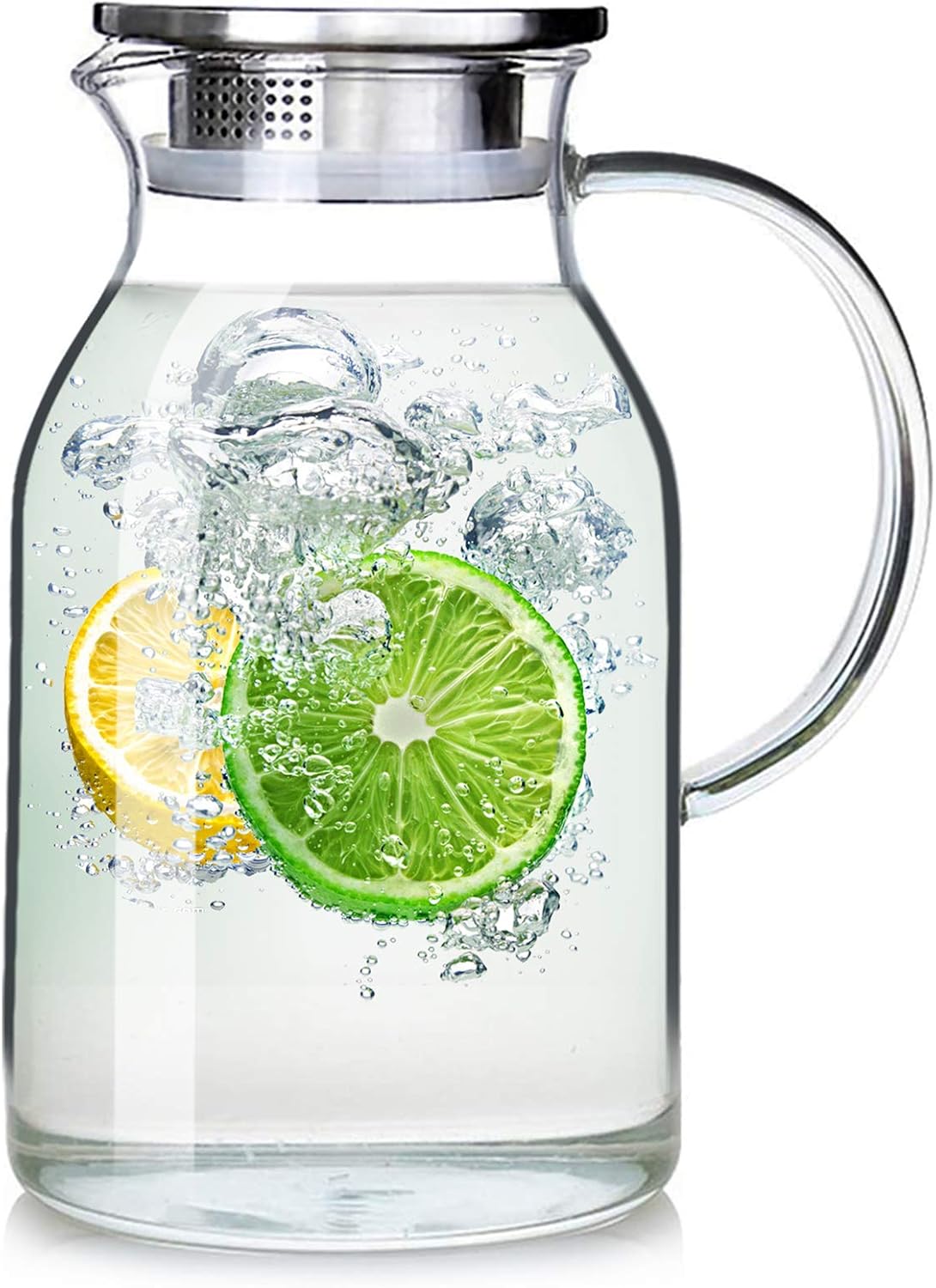 88oz Glass Pitcher with Lid and Handle - High Heat Resistance Glass Water Pitcher for Hot/Cold Water & Iced Tea (2.6L)