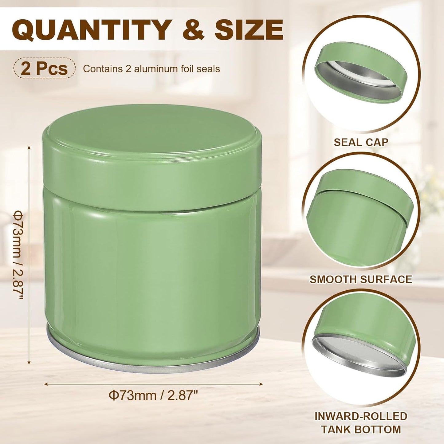 uxcell 2Pcs Round Tea Canisters, 3" x 3" Airtight Metal Tea Containers for Loose Tea, Coffee Beans, Spices - Durable, Compact, and Stylish Storage Tea Tin (Silver Green)
