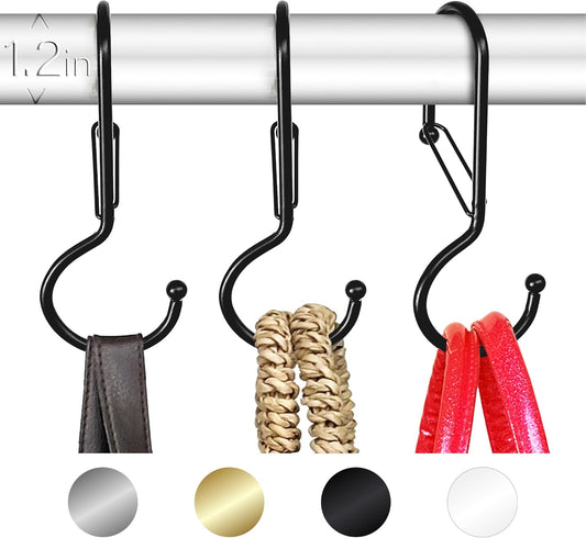 6 Purse Hanger for Closet. Tote Hanger. S-Shaped Hooks S Hooks Twist Design. Anti Drop S-Shaped Hook for Hanging Handbags with Safety Buckle to Prevent Falls. Heavy Duty. (Black, Twisted)
