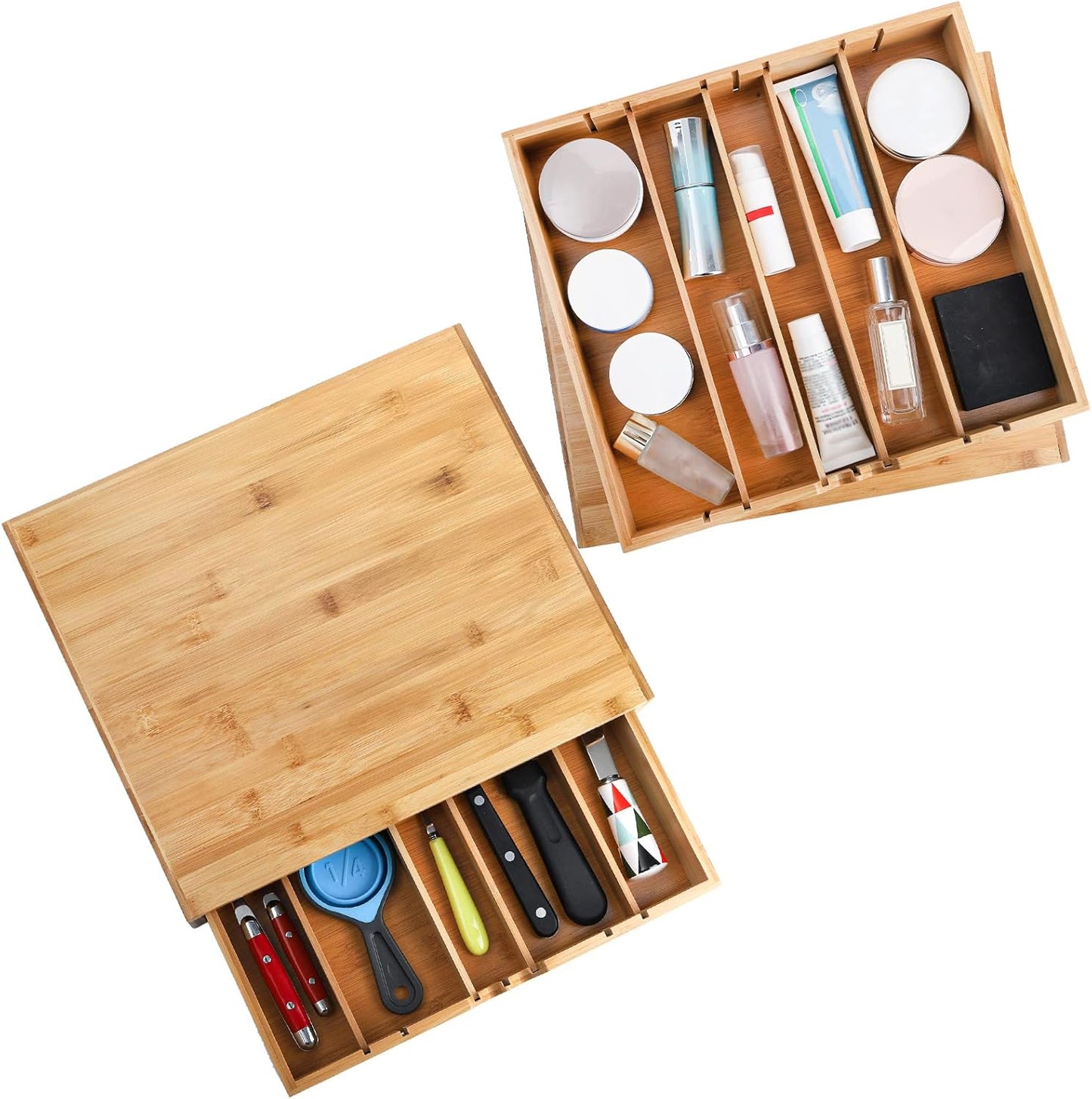 Peohud Bamboo Coffee Pod Drawer, Espresso Coffee Capsule Holder with 5 Adjustable Compartment, Tea Bag Storage Organizer for Kitchen Counter Office