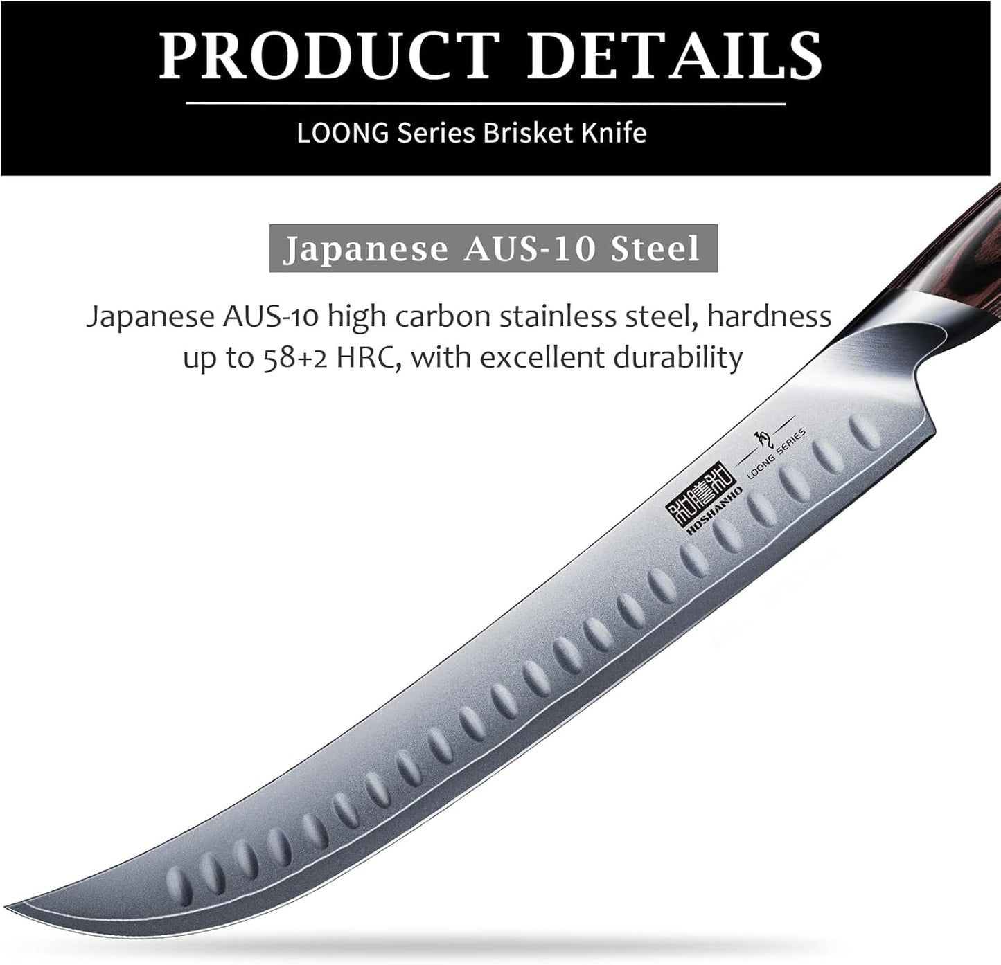 Carving Slicing Knife, 12 Inch Japanese High Carbon Steel Brisket Knife with Ergonomic Pakkawood Handle, Razor Sharp Curved Butcher Breaking Knives for Meat Cutting