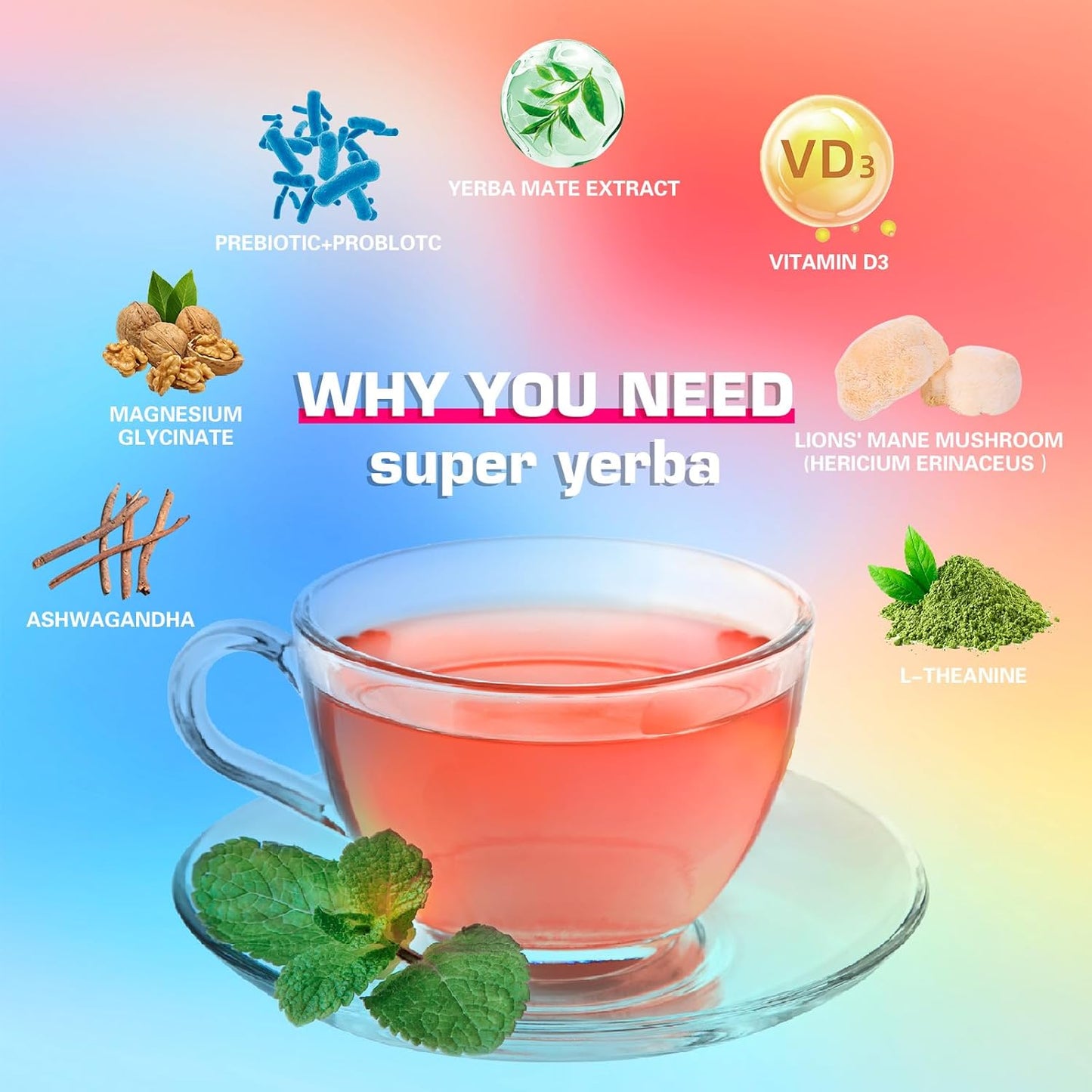 Super Yerba Mate Instant Tea Powder with Prebiotics & Probiotics - Raspberry Lemonade Flavor for Gut Health & Digestion, Natural Energy & Focus Boost, Antioxidant Rich Superfood, 30 Servings