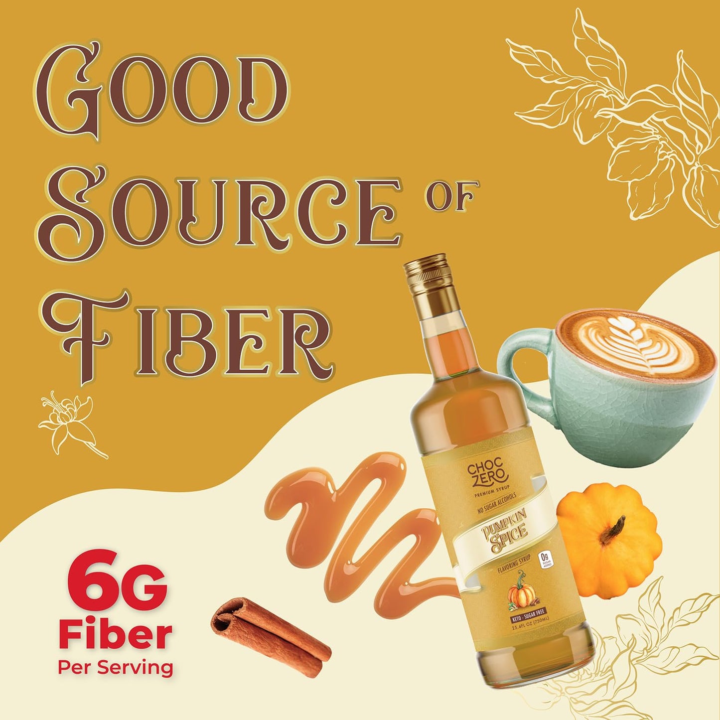 ChocZero Sugar Free Coffee Syrup, Pumpkin Spice Flavor, Simple Syrup Drink Mix, Chai Latte, Protein Shakes & Baking, Gluten Free, All Natural, 25.4 Ounces Bottle (Pack of 1)