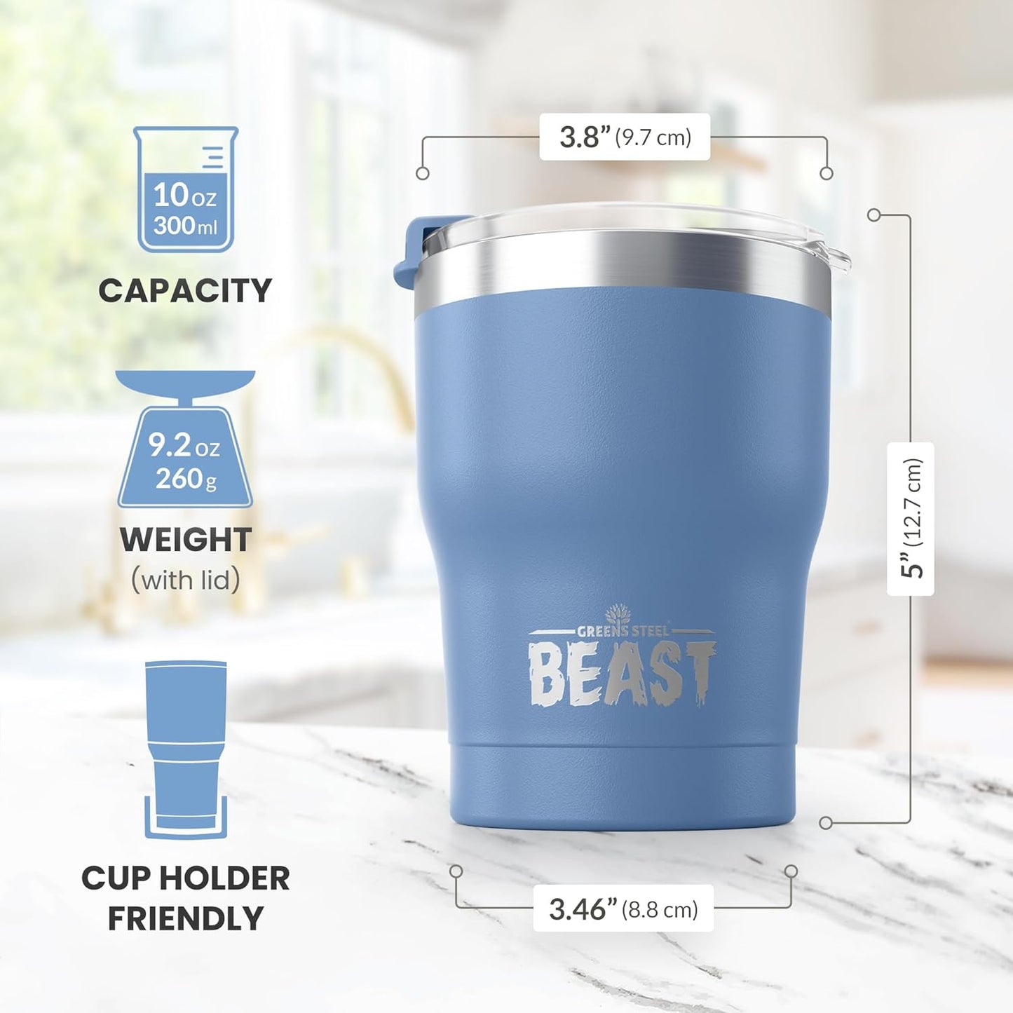 Beast 10 oz Tumbler Stainless Steel Vacuum Insulated Coffee Ice Cup Double Wall Travel Flask (Stormy Sky)