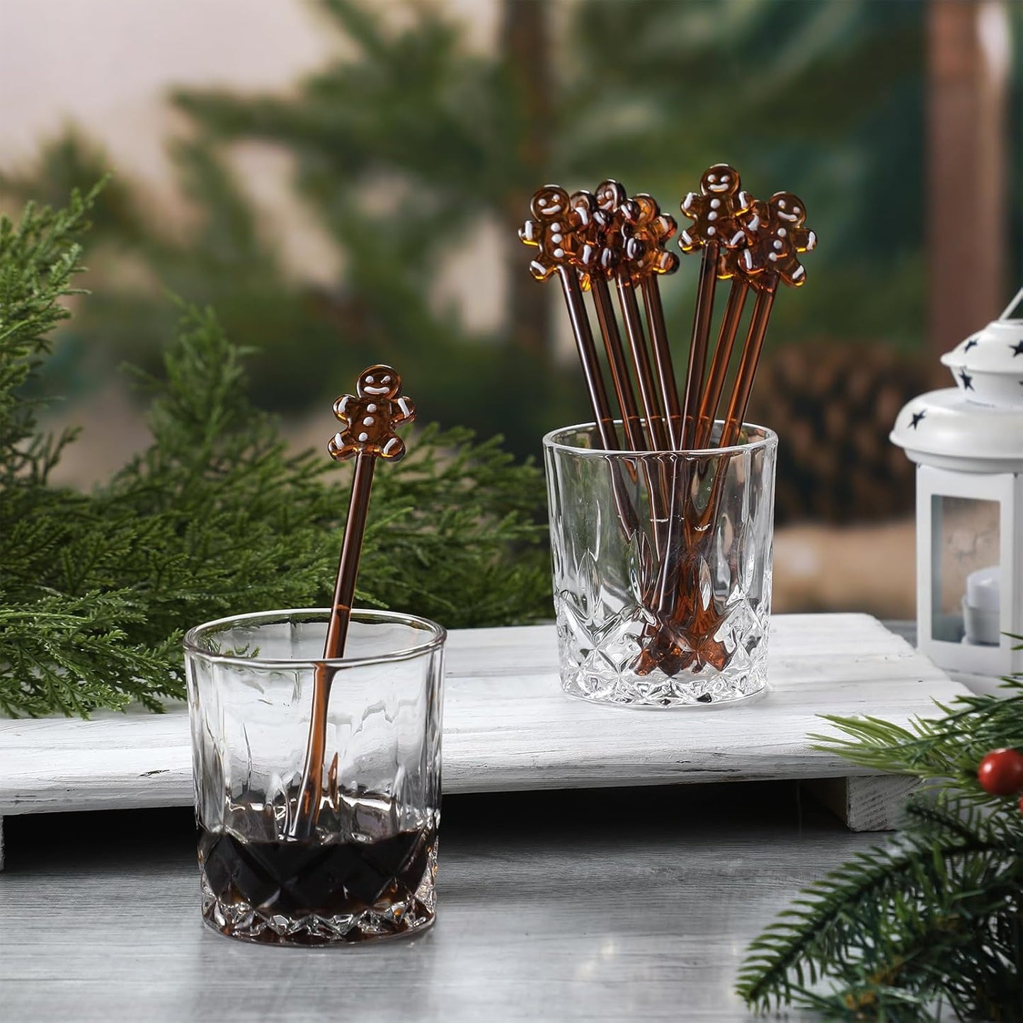 12 Pcs Christmas Glass Drink Stirrers 7 Inch Xmas Stir Sticks Reusable 3D Coffee and Cocktail Stirrers Hot Cocoa Bar Supplies for Holiday Party Favors (Gingerbread Man)