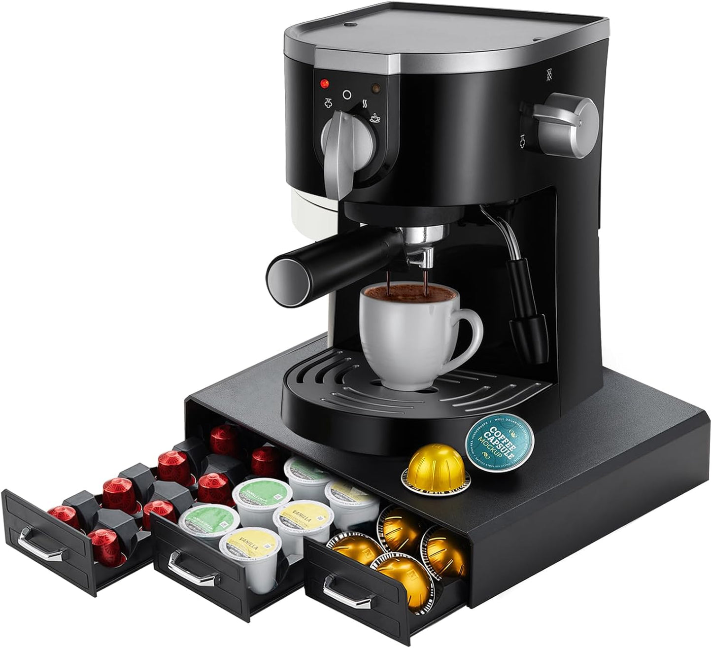 K Cup Holder Drawer 30 Pods Capacity, Three Drawers Design for Nespresso Pods Holder, Coffee Pod Holder Compatible With Keurig Pod Organizer&Nespresso/K-Cup/Vertuo Pod Holder, Black