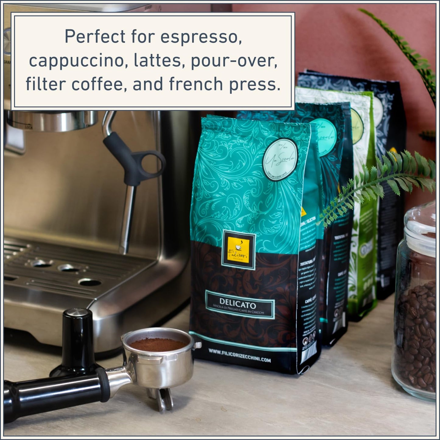 Filicori Zecchini Italian Espresso Beans – Whole Bean Coffee Medium Roast Arabica & Robusta Blend – Low Acidity, Slow Roasted – Kavè 2.2lb Bag