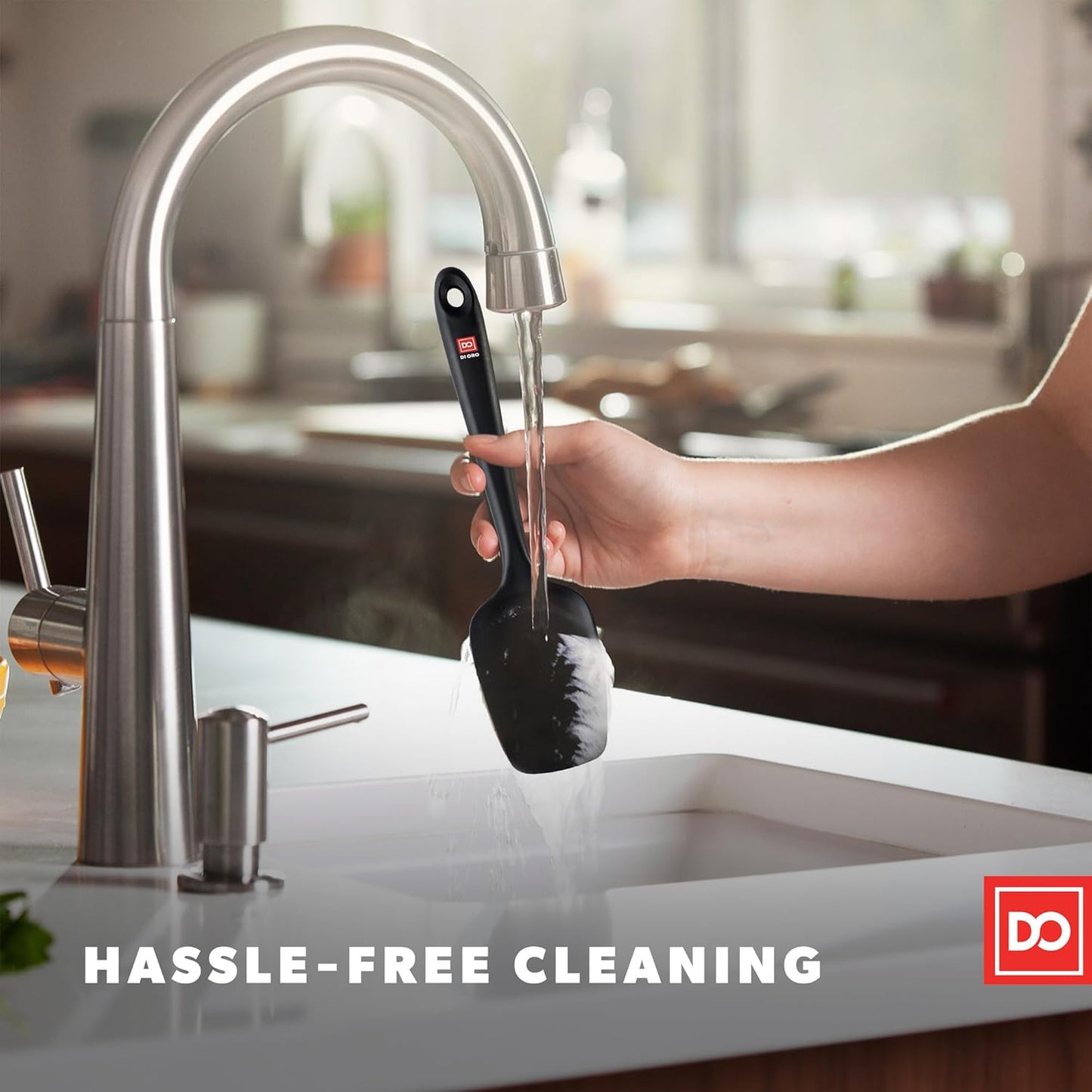 DI ORO Seamless Series Silicone Spoon Spatula - BPA Free Pro-Grade Non-Stick 600ºF Heat-Resistant Rubber Spoonula - Versatile Silicone Kitchen Scraper Utensil for Baking and Cooking (Black)