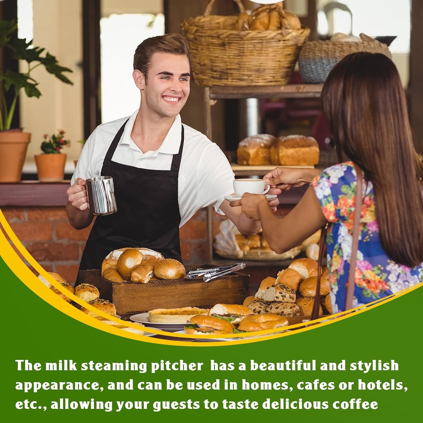 Dandat 4 Pcs Milk Frothing Pitcher Espresso Steaming Pitchers 12 Oz Stainless Steel Milk Steamer Cup Frother Jug for Espresso, Latte Art, Chai Cappuccino Hot Chocolate