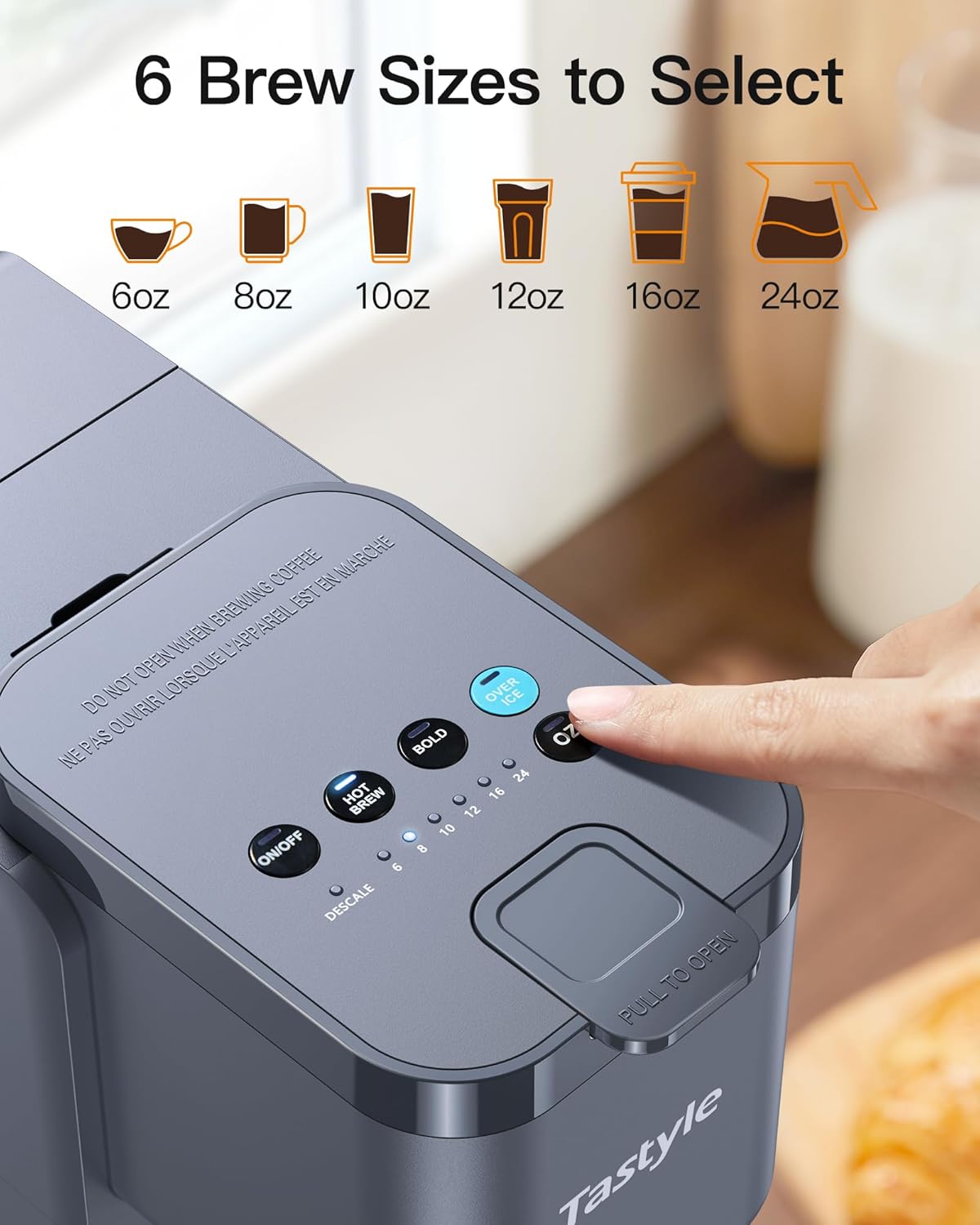 Single Serve Hot & Iced Coffee Maker with Strong Brew, 40oz Removable Reservoir, 6 Brew Sizes, Compatible with K Cup and Grounds, Compact for Home, Office, RV and Dorm, Gray (2.0 Version)