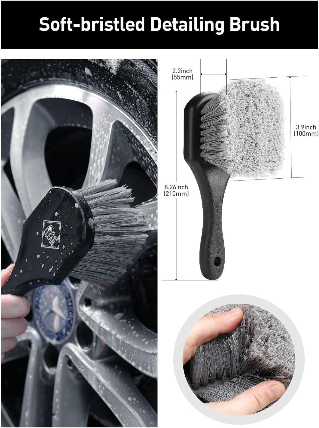 Fantasticlean 6PCS Car Wheel Cleaning Pro Kit, Tire Brush, Soft-bristled Rim Brush, Microfiber Bendable Brush, Double-Ended Detailing Brush, and Detailing Pads, Scratch-Free & Multipurpose