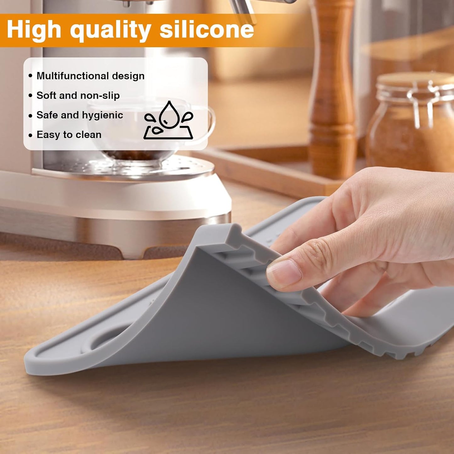 Espresso Tamping Mat, Coffee Tamper Mat, 10.4×5.6 In Silicone Coffee Matt for Counter, Espresso Machine Accessories, Waterproof and Heat Resistant Tamp Mats for Espresso Coffee Station(Grey)