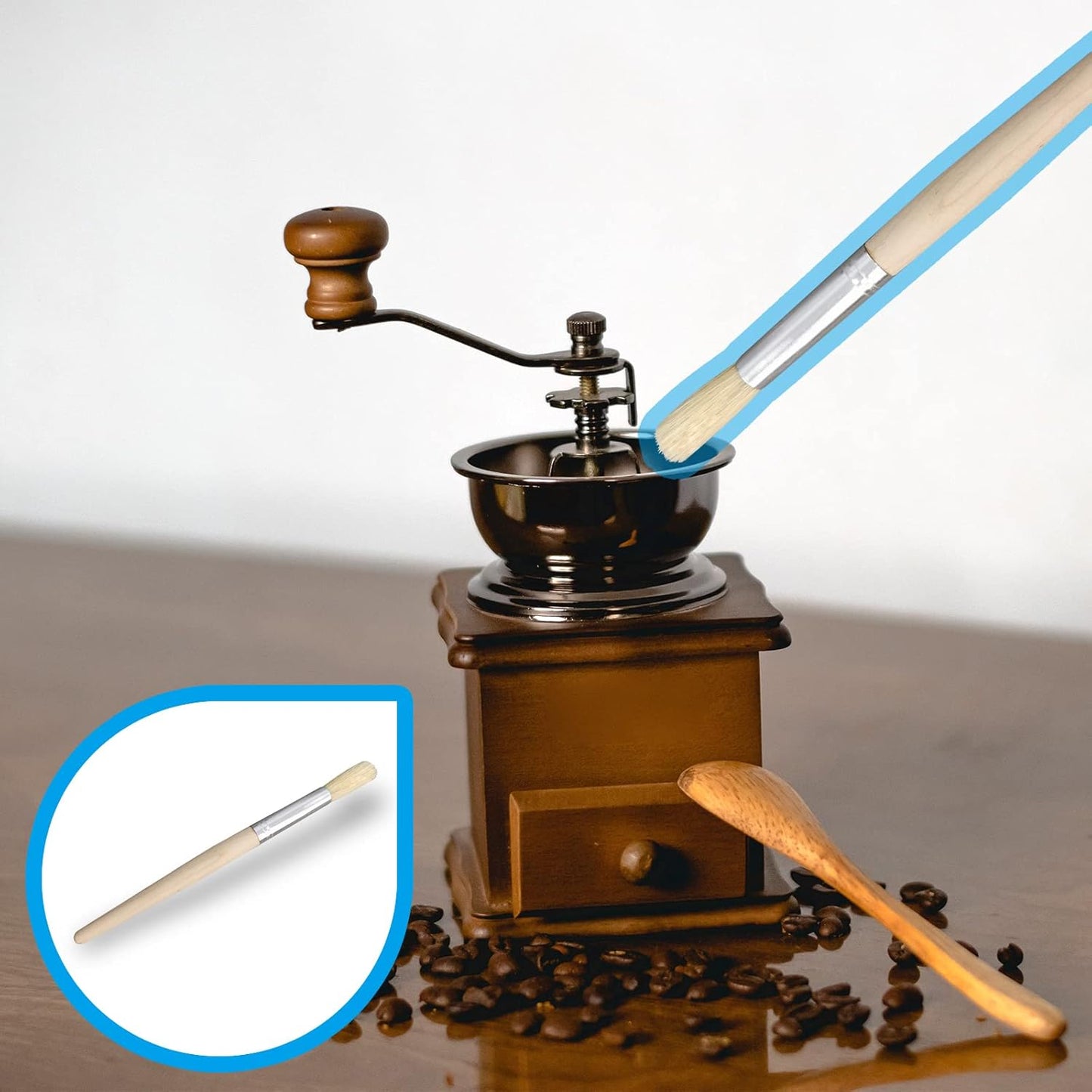 7 Pcs Coffee Machine Cleaning Brush, Espresso Machine Brush with Detachable Head, Wooden Plastic Brush with Bristles for Grinder, Plastic Spoon with Brush & 2Pcs Espresso Steam Wand Brushes