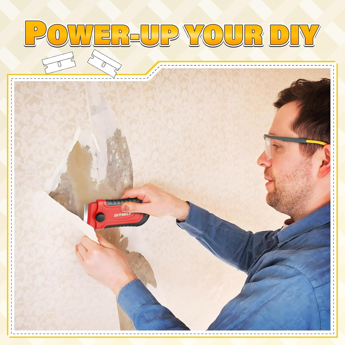 DIYSELF 2 Pack Razor Blade Scraper with 30 Pcs Blades - Scraper Tool - Scraper for Cleaning Stove, Oven, Glass, Kitchen - Paint Scraper - Razor Scraper - Glass Scraper - Glass Stove Top Scraper