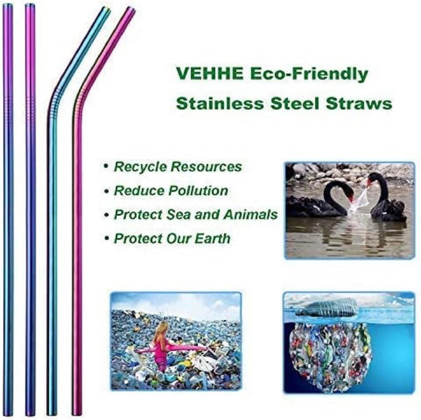 VEHHE Metal Straws Drinking Straws 10.5" Stainless Steel Straws Reusable 8 Set - Ultra Long Rainbow Color-Cleaning Brush for 20/30 Oz for Yeti