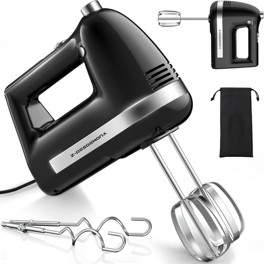 Electric Hand Mixer, Powerful 300W Hand Mixer Electric Handheld with 304 Beaters, Dough Hook,Hand Held Mixer with Turbo for Baking Cakes, Eggs, Cream Food(Black)