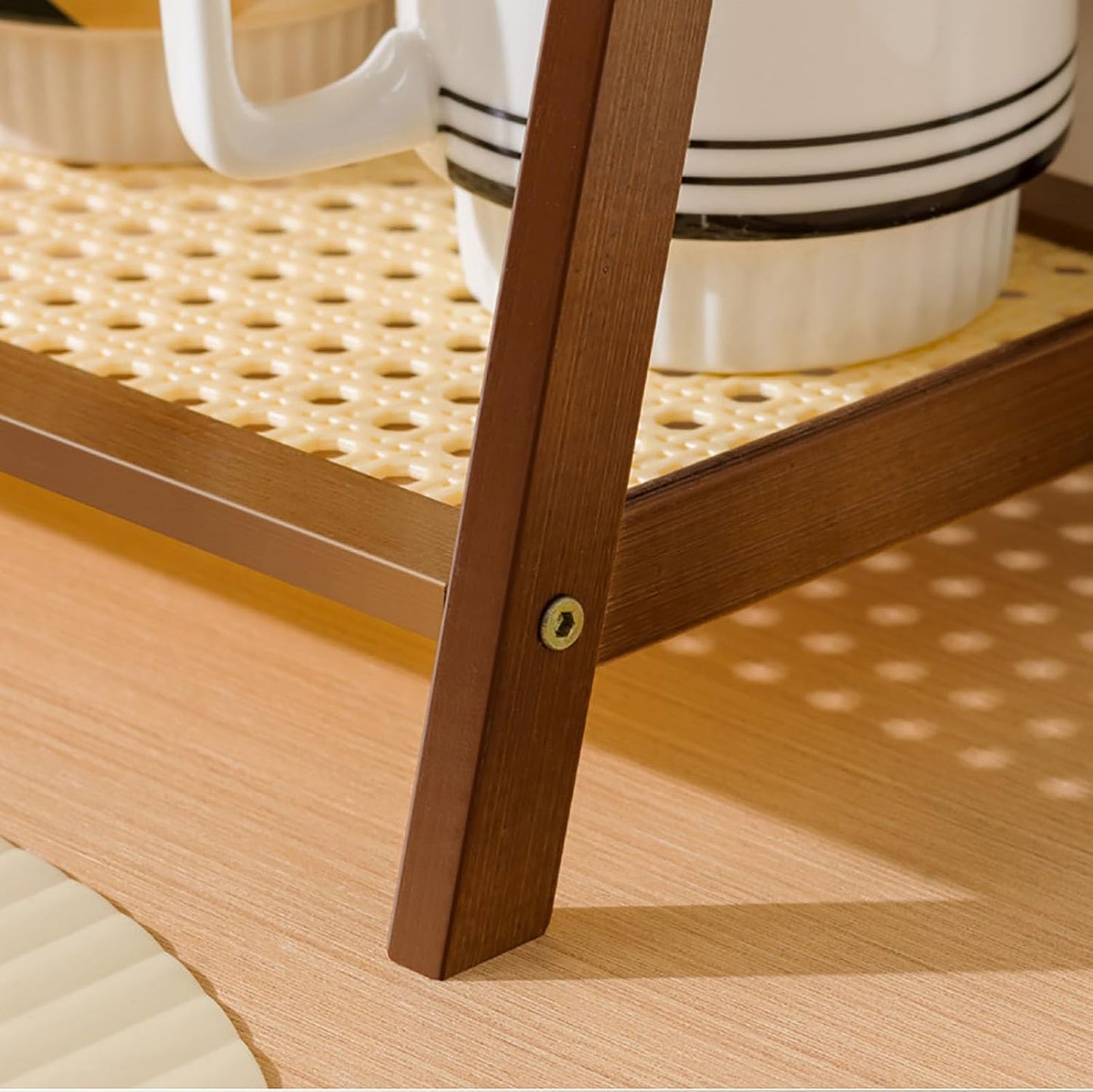 KISKIS Cup Mug Holder Wooden & bamboo look, Non-Slip Coffee Cup Rack Organizer, Bathroom Stand Storage Shelf with 2 Tier, Kitchen Countertop Spice Rack