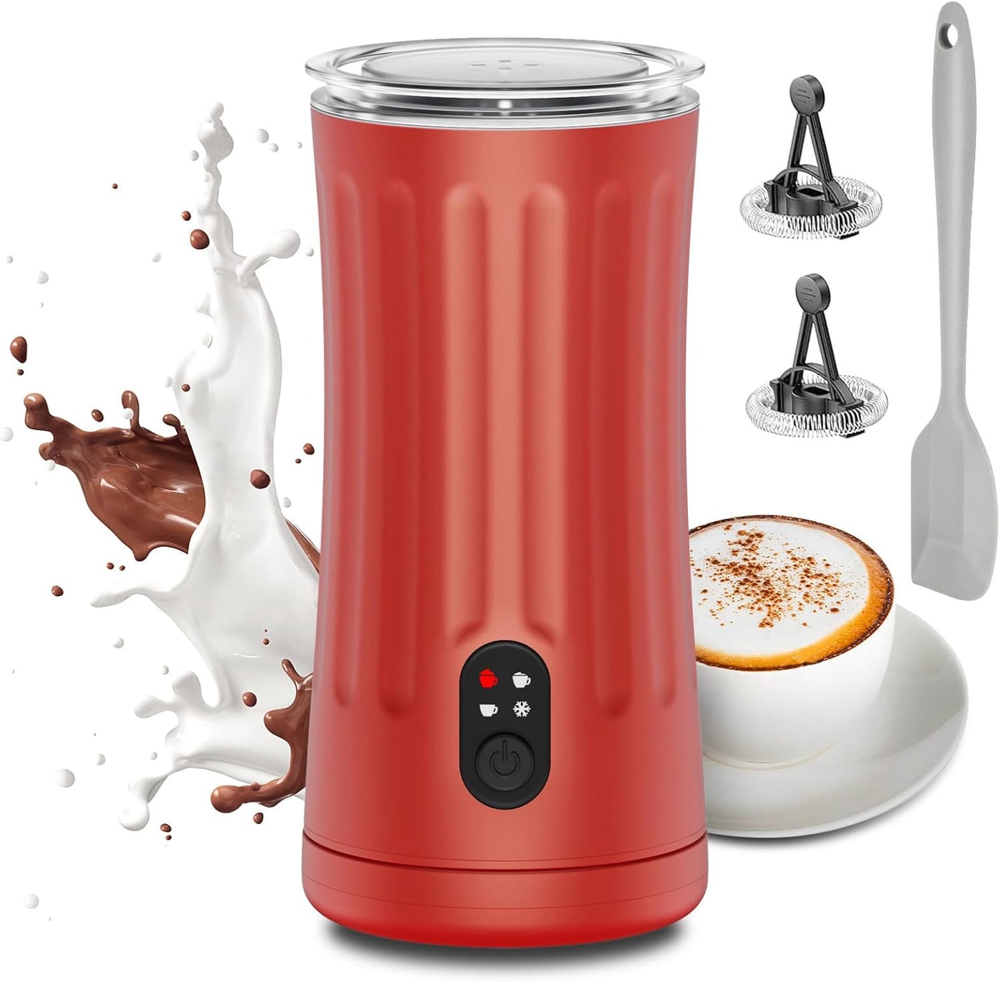 Milk Frother, Upgraded 4-in-1 Milk Frother and Steamer, Hot and Cold Foam Maker and Milk Warmer with Temperature Control & Auto Shut-Off, Frother for Coffee, Latte, Cappuccino, Matcha(Red)