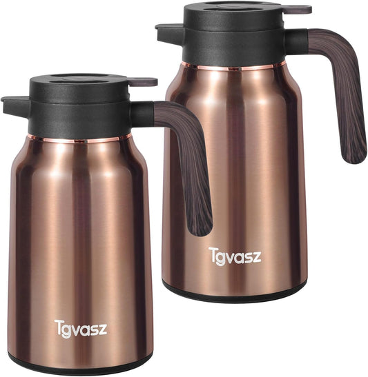 51 Oz Carafes for Hot Liquid, Stainless Steel Insulated Vacuum Thermal Coffee Carafes For Keeping Hot, 1.5 Liter Coffee Dispenser(Gold/Gold)