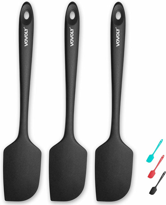 Silicone Spatula for Kitchen, 600°F Heat resistant Spatulas for Baking, Cooking, Scraping,and Mixing, Non Stick Kitchen Utensils, BPA Free, 11.2 IN, 3 Pack, Black