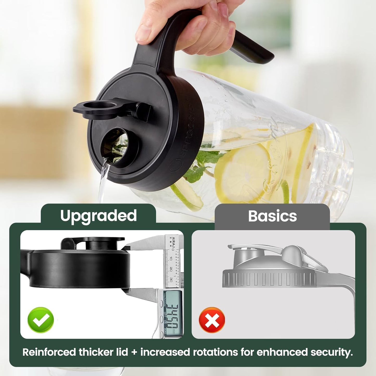 Mason Jar Pitcher - Airtight & Leakproof Glass Pitcher with Lid, Perfect for Breastmilk, Cold Brew, and Sun Tea, 2 Quart (64 oz) 1/2 Gallon Mason Jar with Pour Spout Lid