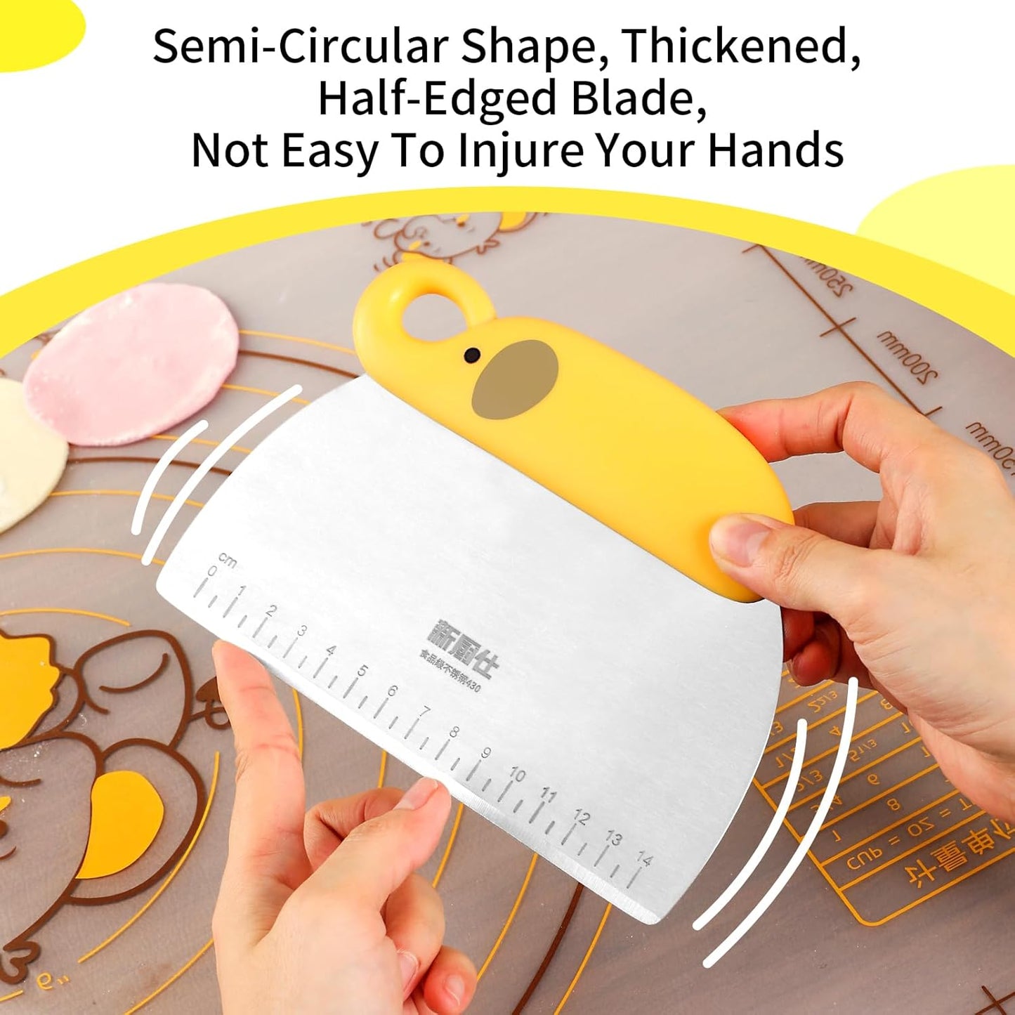 Bench Scraper for Bread, Stainless Steel Dough Cutter and Scraper Double Sided Scale Metal Food Scraper Chopper Kitchen Baking Tool for Cake Pastry, with Plastic Grip