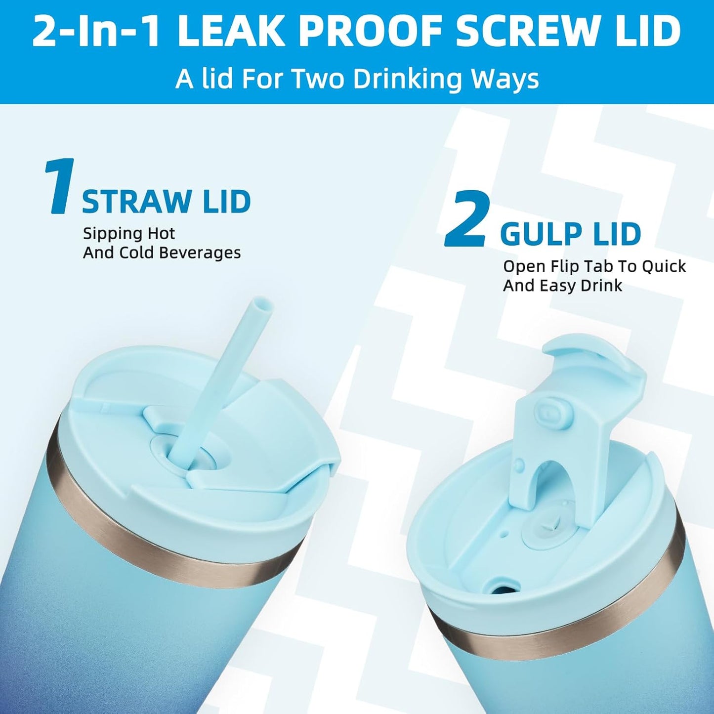 BJPKPK 34oz Insulated Tumbler With lid And Straw Stainless Steel Tumblers Travel Coffee Mug Reusable Thermal Cup,Sky