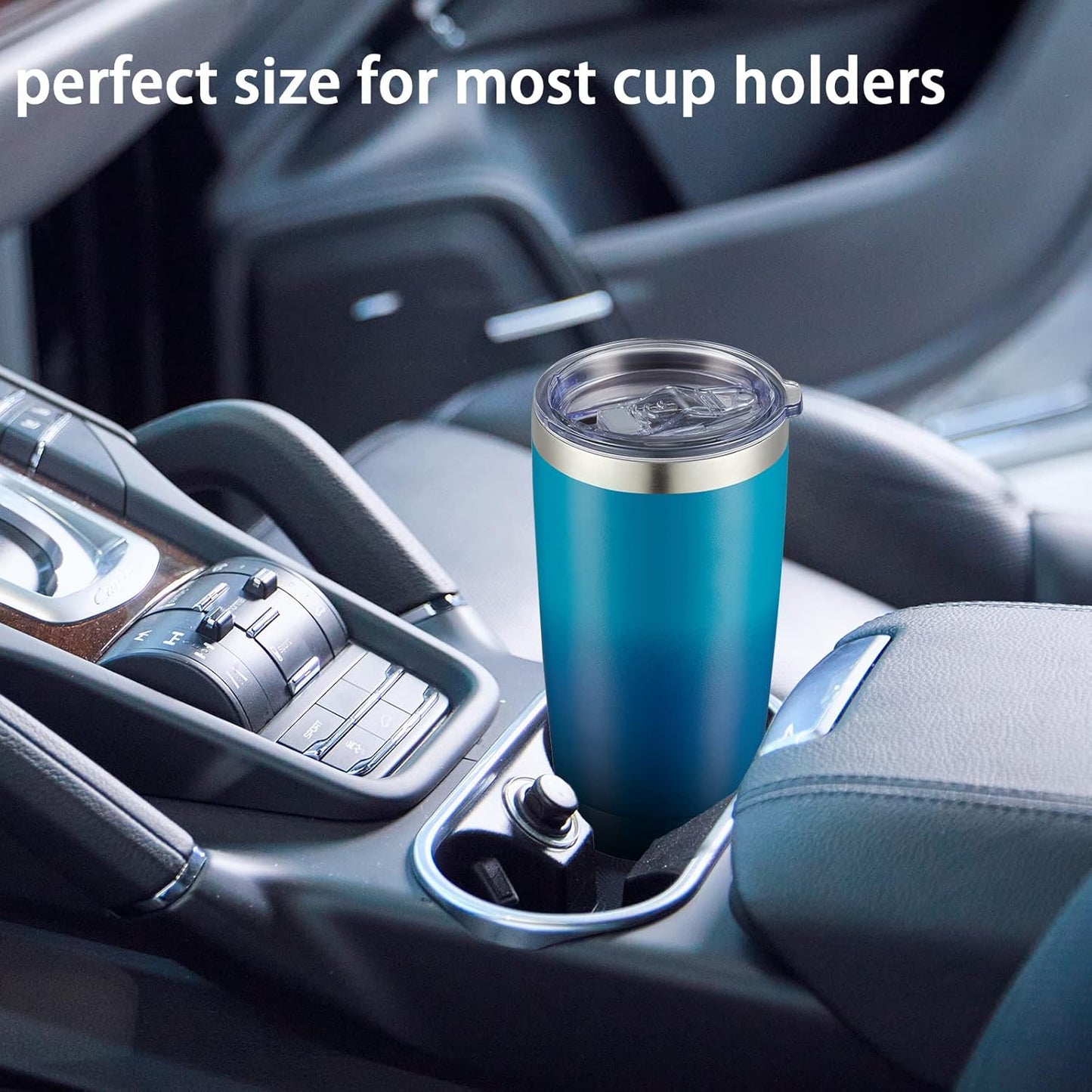 COMOOO 20oz Tumbler with Straw Stainless Steel Insulated Coffee Tumbler Cups Double Wall Vacuum Travel Coffee Mug with Splash Proof Sliding Lid for Hot Cold Drinks (Dark Night, 1 Pack)