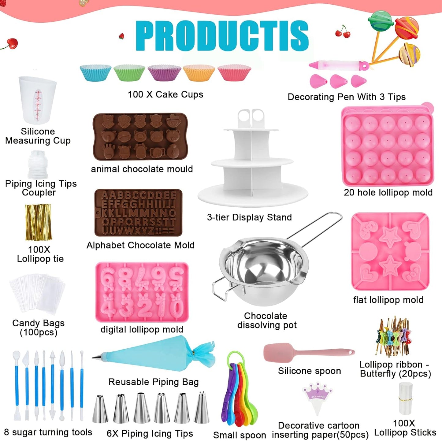 Cake Pop Maker Kit 618Pcs with 5 Silicone Mold Sets - 3 Tier Display Stand, Chocolate Candy Melting Pot,Piping Tips and Coupler, Measuring Cup, Muffin Cupcakes, Decorating Pen, Lollipop Sticks