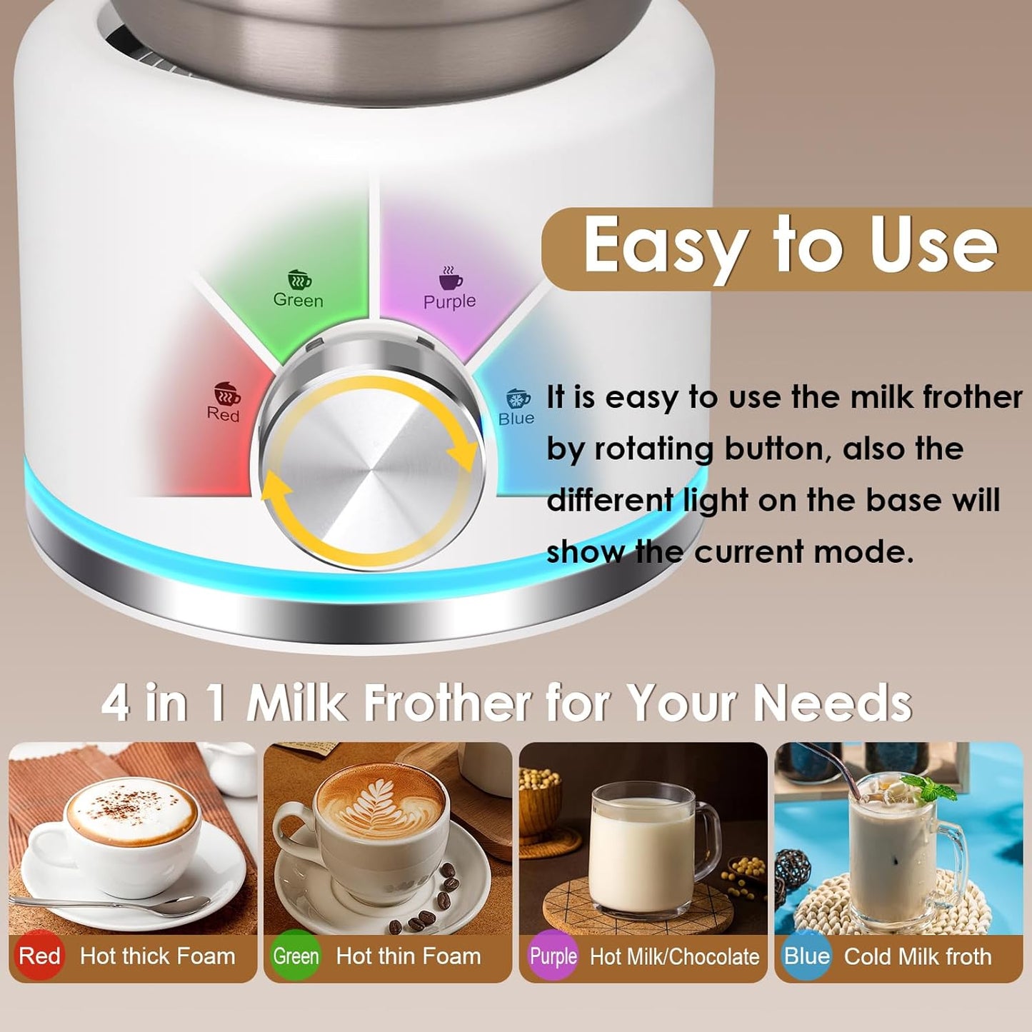 Milk Frother and Steamer, 16.9 OZ Milk Frother for Coffee, 4 in 1 Frother Separable Easy to Use and Clean, Durable Safe Silent Working for Coffee, Latte, Cappuccino Hot Chocolate, White