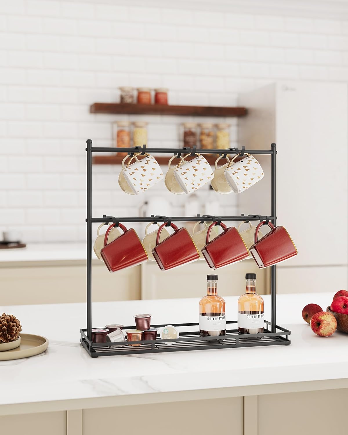 OROPY Coffee Mug Holder for Countertop, 14-Hook Mug Tree Rack for 14 Cups, 2 Tier Mug Display Stand with Heavy Duty Metal Base