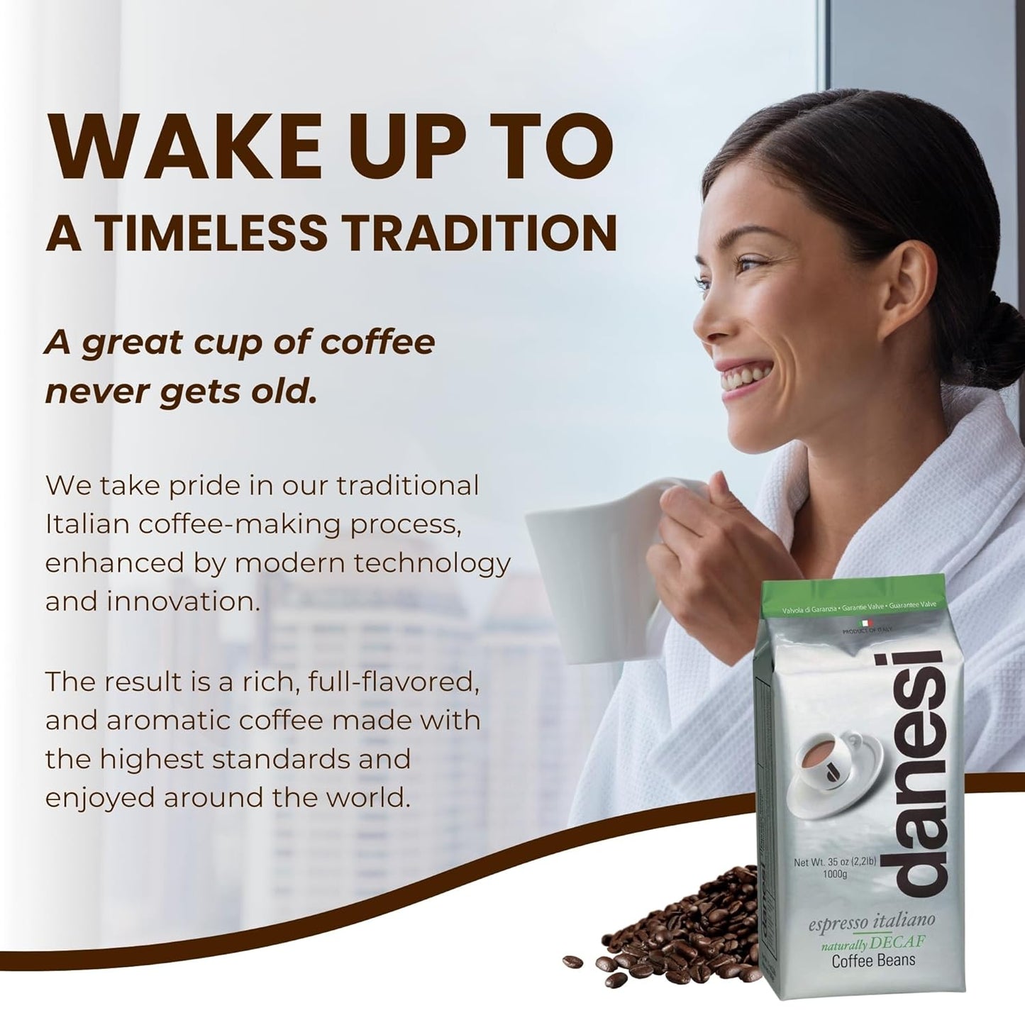 Danesi Caffe Italian Whole Coffee Beans - Espresso Coffee Beans and Medium Roast Whole Bean - Perfect for Espresso Machines, French Press, and Home Brewing - Decaf (4.5 lb)