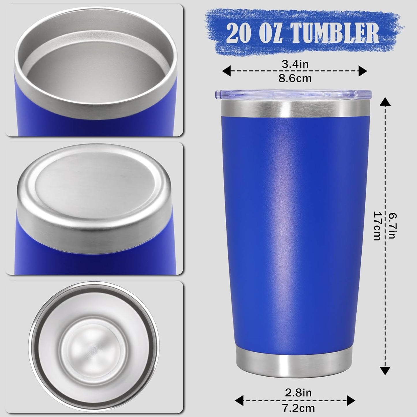 20 oz Tumbler Coffee Tavel Tumblers Bulk with Lid Stainless Steel Double Wall Vacuum Insulated Mug Powder Coated Cups fit Car Cupholder for Hot and Cold - Dark Blue, 4Pack