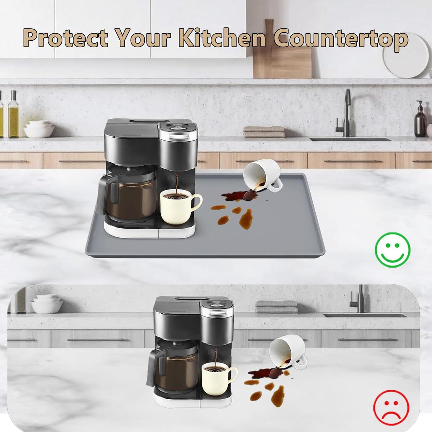 Coffee Bar Mat, Coffee Maker Mat, 24"x16" Silicone Coffee Mat, Spill-Proof, Non-Slip, Heat-Resistant, Fits Under Coffee Maker & Dish Rack (Black, 24"x16")