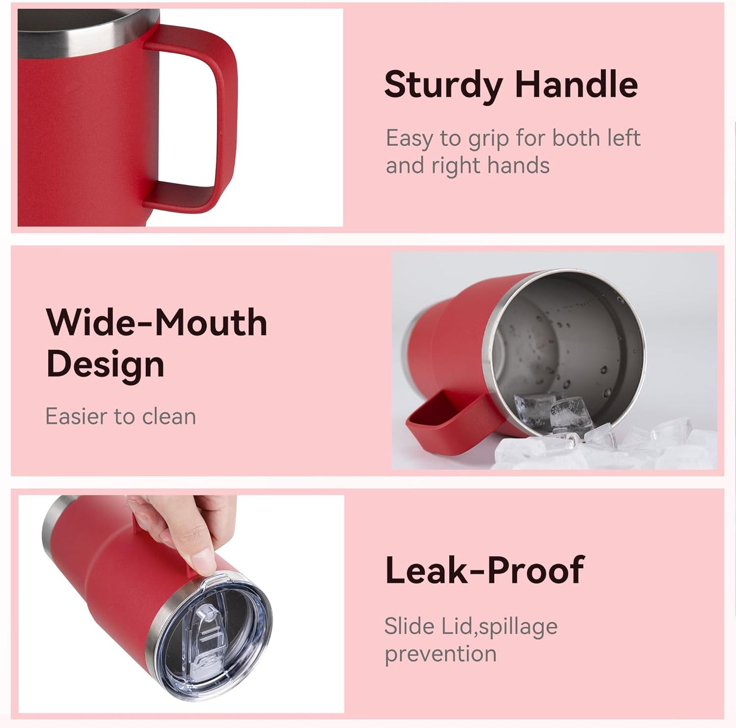 HASLE OUTFITTERS 20oz Tumbler Bulk with Lid, Stainless Steel Tumbler Bulk with Handle, Metal Insulated Travel Coffee Mug Set with Handle, Double Wall Vacuum Leak Proof Tumbler Cup, Red 6 Pack